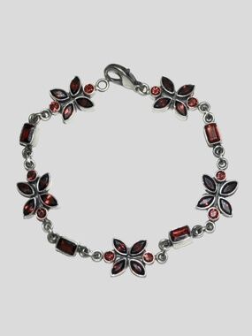 Nicky Butler Red Garnet Gemstone Flower Bracelet in Sterling Silver